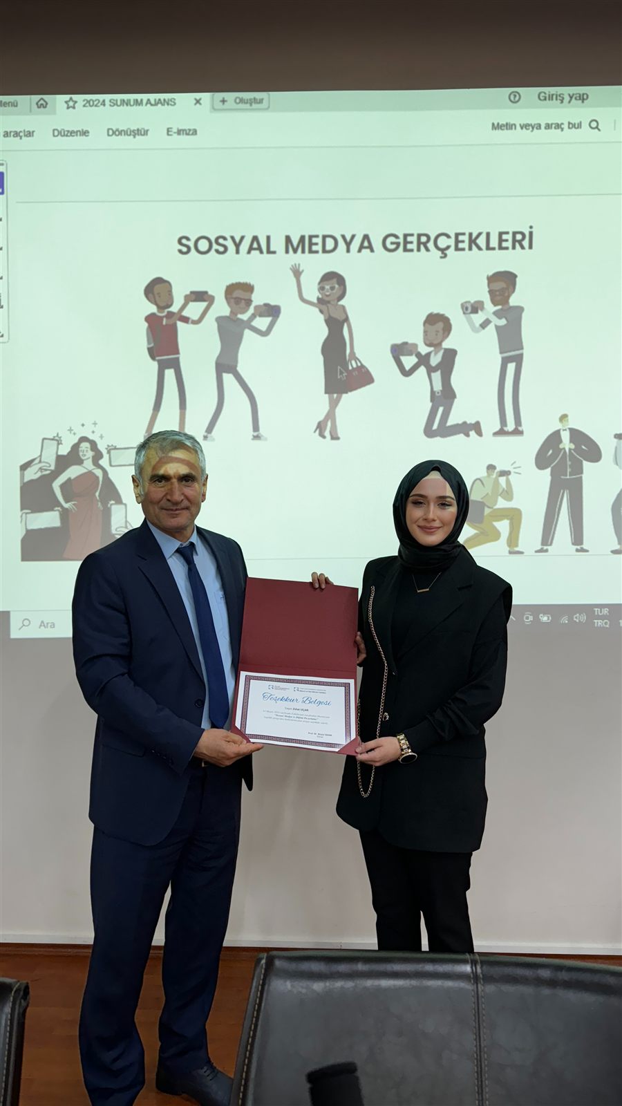 Zülal Uçar, Tokat Gaziosmanpaşa Üniversitesi teşekkür belgesiyle